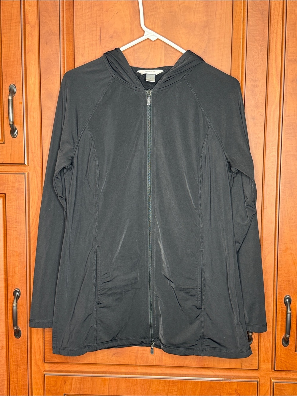 CJ Banks Black Zip-Up Hooded Jacket. Size: X (14W)